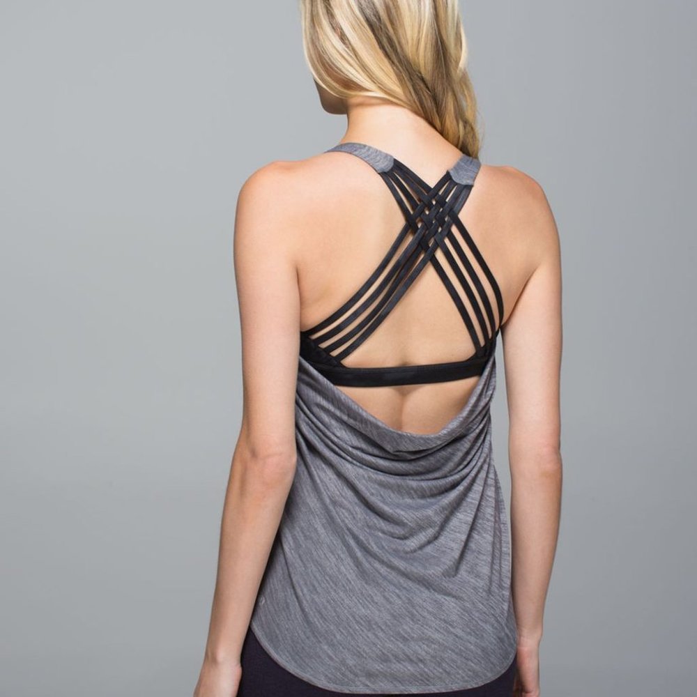 Lululemon Wild Tank Heathered Slate / Dream Rose Deep Coal Black sz 4 EUC